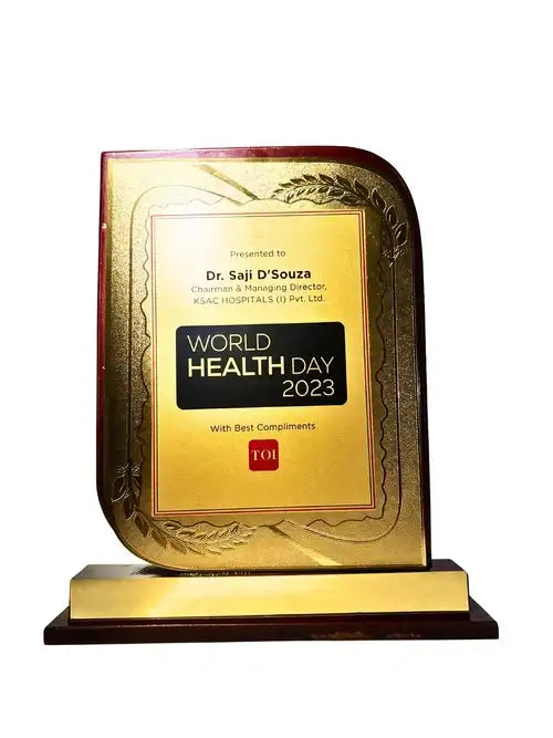 Gold award plaque for World Health Day 2023 on a white background